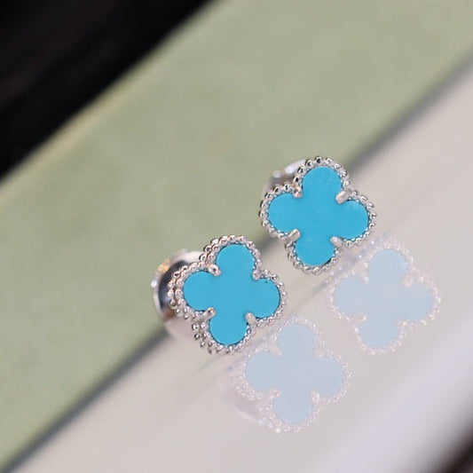 [⭐Luxery]CLOVER MINI TURQUOISE SILVER STUD EARRINGS
