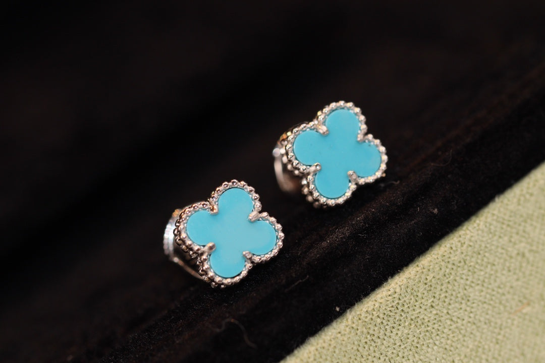 [⭐Luxery]CLOVER MINI TURQUOISE SILVER STUD EARRINGS