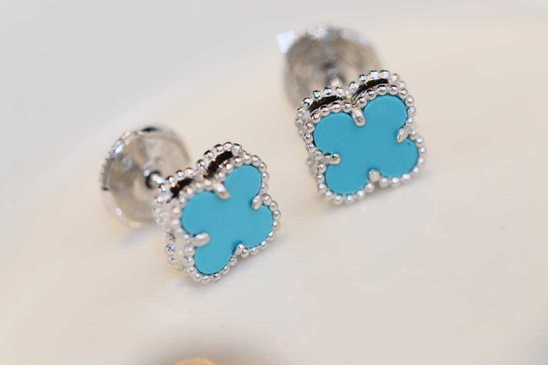[⭐Luxery]CLOVER MINI TURQUOISE SILVER STUD EARRINGS