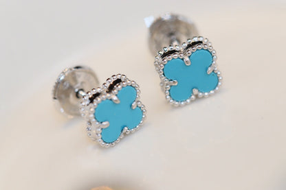 [⭐Luxery]CLOVER MINI TURQUOISE SILVER STUD EARRINGS