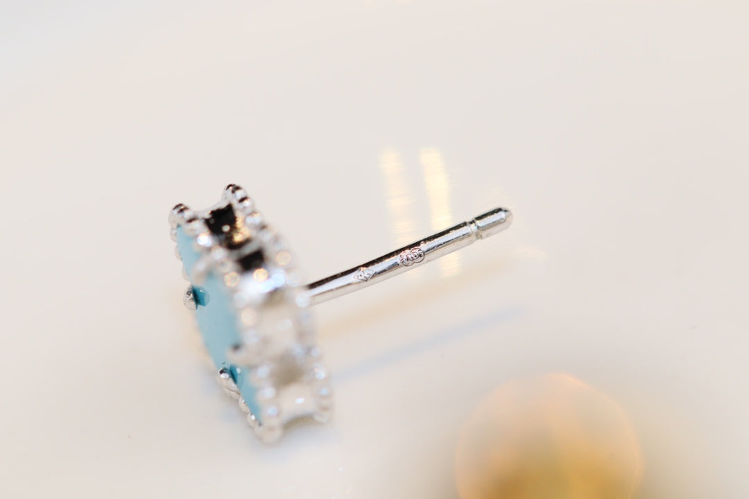 [⭐Luxery]CLOVER MINI TURQUOISE SILVER STUD EARRINGS