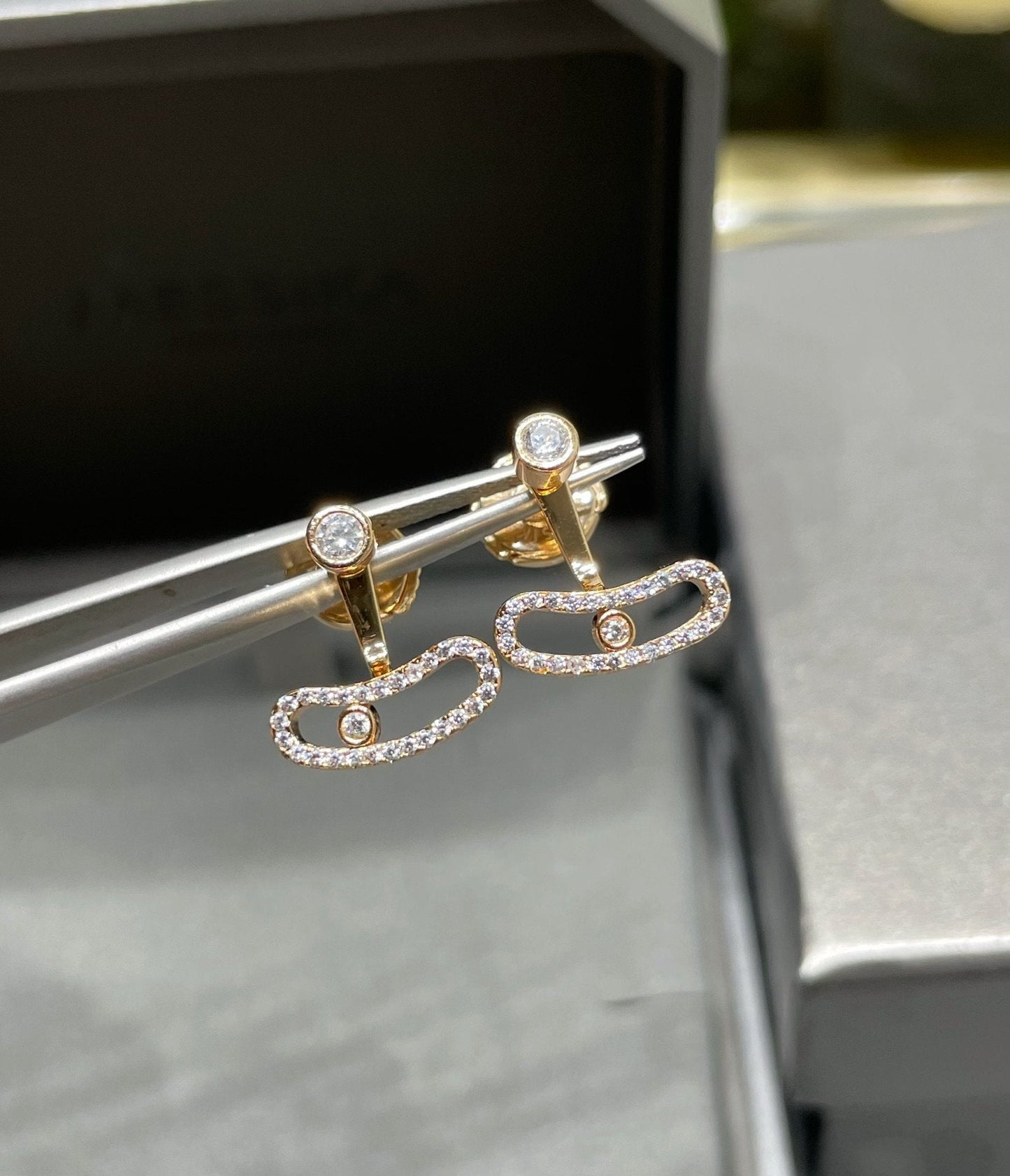 [⭐Luxery]MOVE UNO PINK GOLD DIAMOND EARRINGS