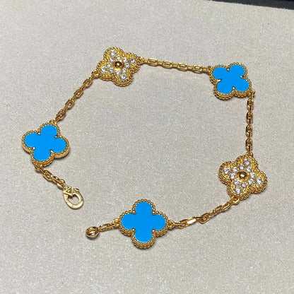 [⭐Luxery] CLOVER 5 MOTIF BLUE AGATE BRACELET COLLECTION