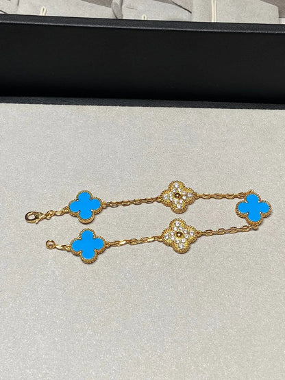 [⭐Luxery] CLOVER 5 MOTIF BLUE AGATE BRACELET COLLECTION