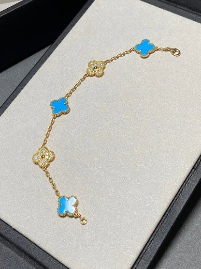[⭐Luxery] CLOVER 5 MOTIF BLUE AGATE BRACELET COLLECTION
