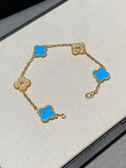 [⭐Luxery] CLOVER 5 MOTIF BLUE AGATE BRACELET COLLECTION