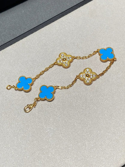 [⭐Luxery] CLOVER 5 MOTIF BLUE AGATE BRACELET COLLECTION