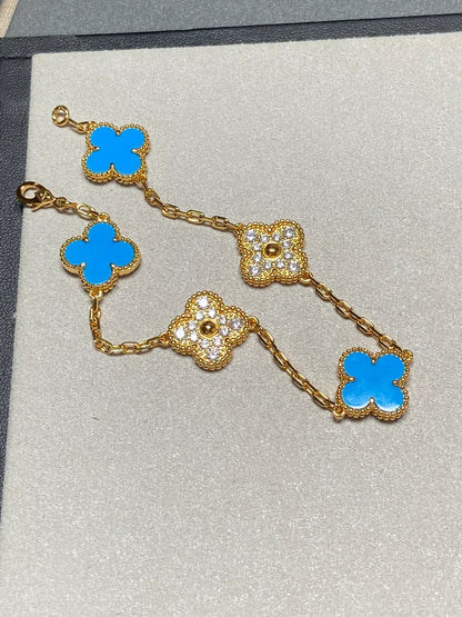 [⭐Luxery] CLOVER 5 MOTIF BLUE AGATE BRACELET COLLECTION