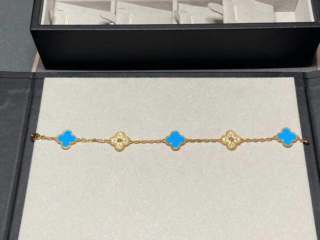 [⭐Luxery] CLOVER 5 MOTIF BLUE AGATE BRACELET COLLECTION