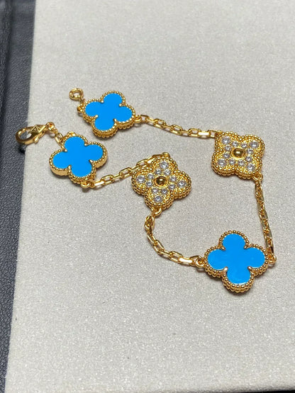 [⭐Luxery] CLOVER 5 MOTIF BLUE AGATE BRACELET COLLECTION