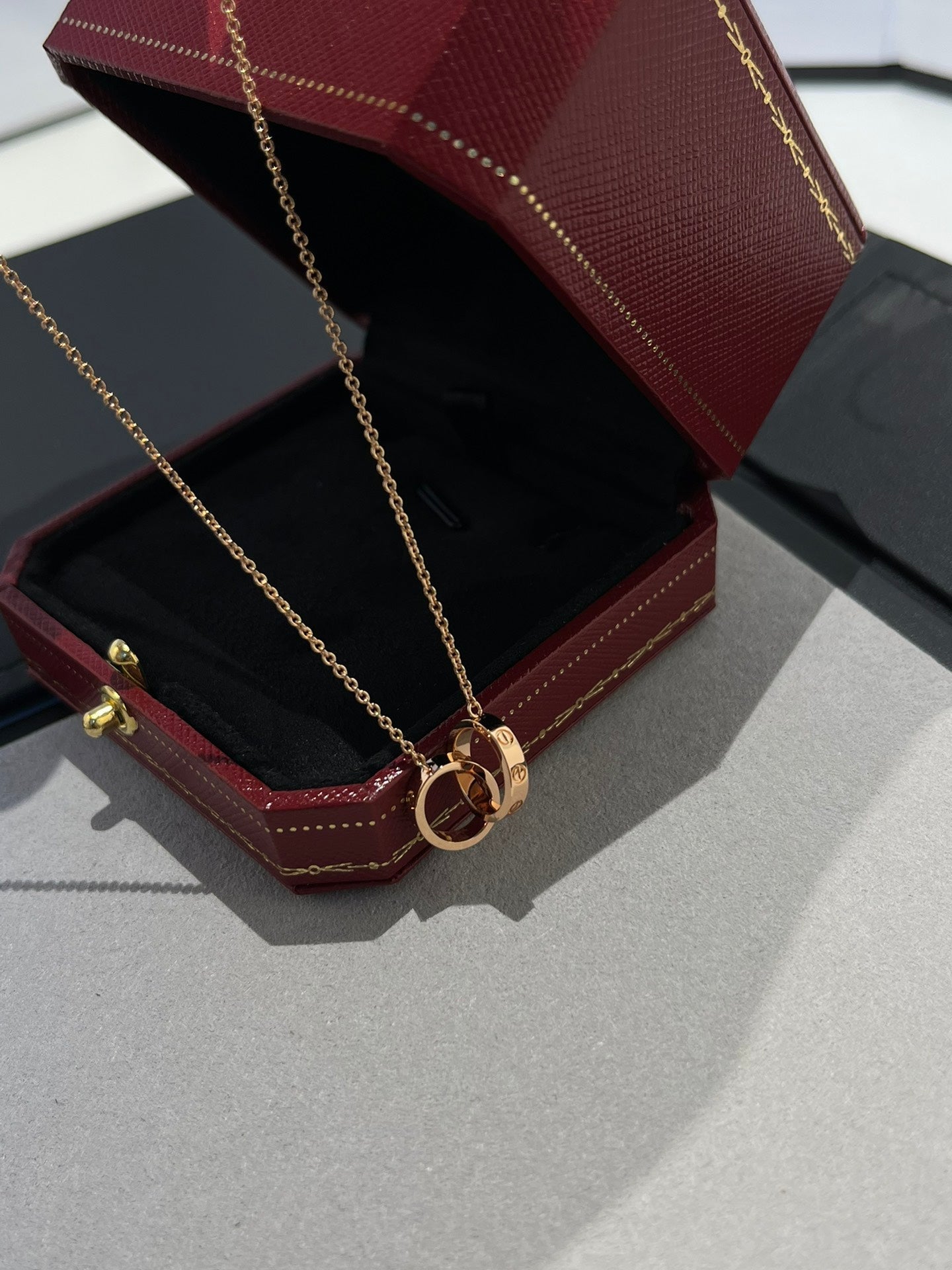 [⭐Luxery]LOVE NECKLACE DOUBLE RING PINK GOLD