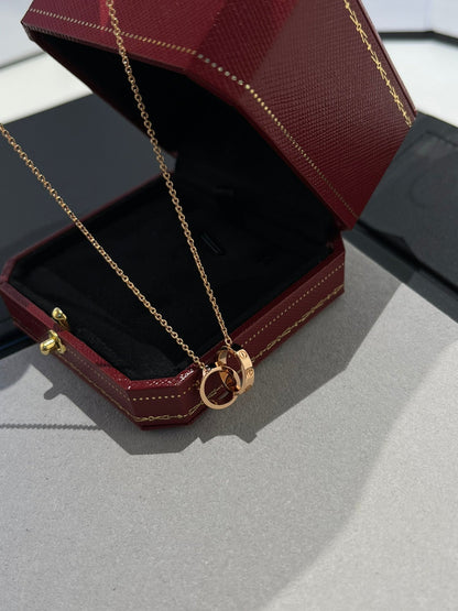 [⭐Luxery]LOVE NECKLACE DOUBLE RING PINK GOLD