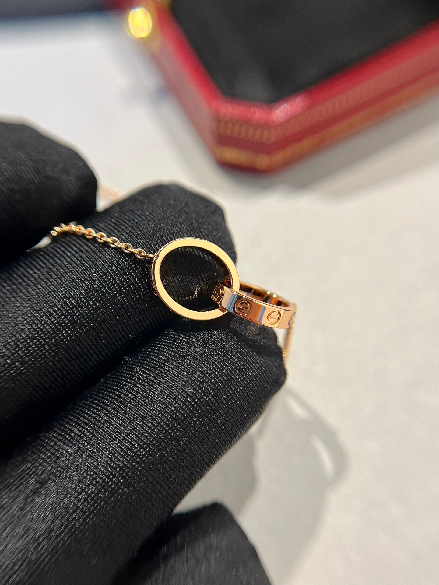 [⭐Luxery]LOVE NECKLACE DOUBLE RING PINK GOLD