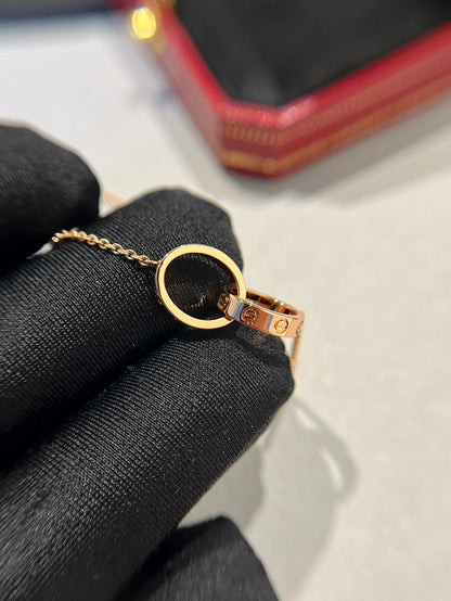 [⭐Luxery]LOVE NECKLACE DOUBLE RING PINK GOLD