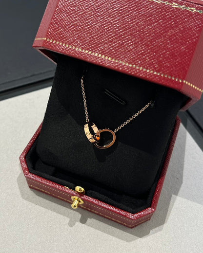 [⭐Luxery]LOVE NECKLACE DOUBLE RING PINK GOLD