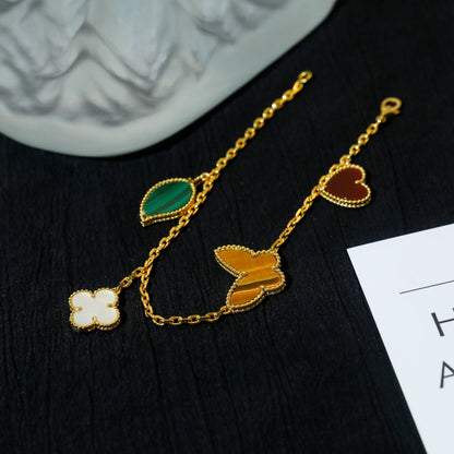 [⭐Luxery]LUCKY SPRING 5 MOTIF GOLD BRACELET