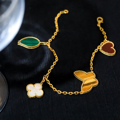 [⭐Luxery]LUCKY SPRING 5 MOTIF GOLD BRACELET
