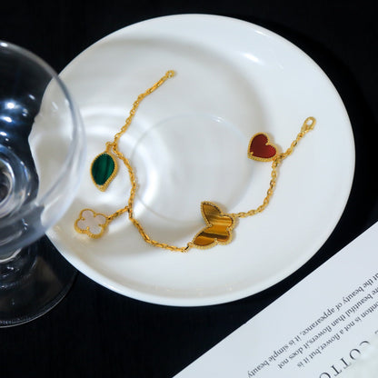 [⭐Luxery]LUCKY SPRING 5 MOTIF GOLD BRACELET