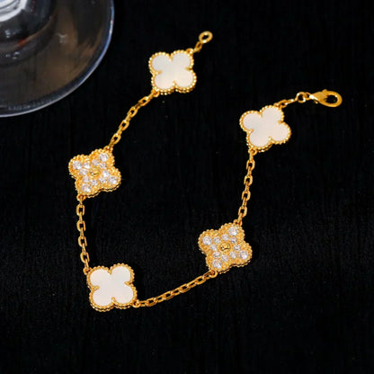 [⭐Luxery]CLOVER WHITE PEARL MOP 5 MOTIF BRACELET COLLECTION