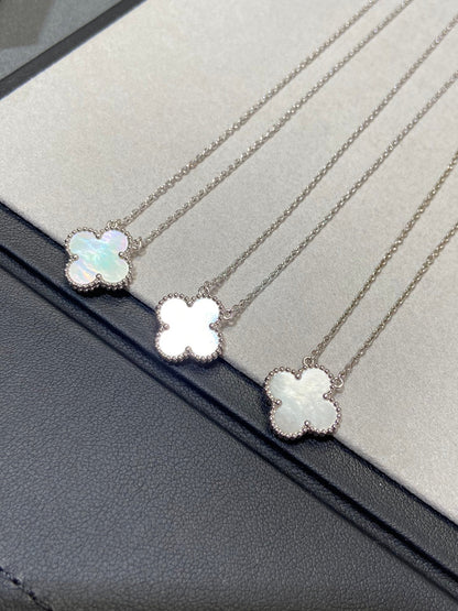 [⭐Luxery]CLOVER MEDIUM SILVER WHITE MOP NECKLACE