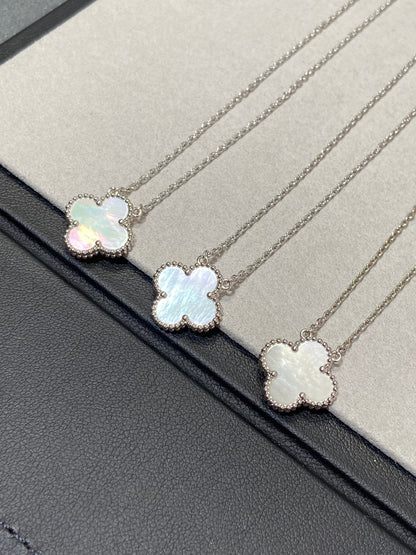 [⭐Luxery]CLOVER MEDIUM SILVER WHITE MOP NECKLACE