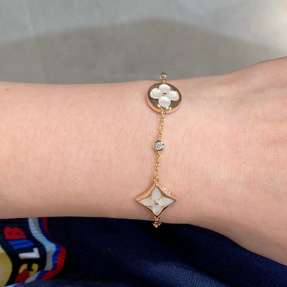 [⭐Luxery]STAR AND SUN 4 MOTIF WHITE MOP PINK GOLD BRACELET