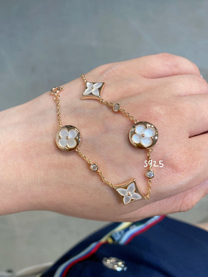 [⭐Luxery]STAR AND SUN 4 MOTIF WHITE MOP PINK GOLD BRACELET