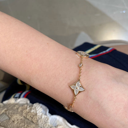 [⭐Luxery]STAR AND SUN 4 MOTIF WHITE MOP PINK GOLD BRACELET