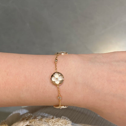 [⭐Luxery]STAR AND SUN 4 MOTIF WHITE MOP PINK GOLD BRACELET