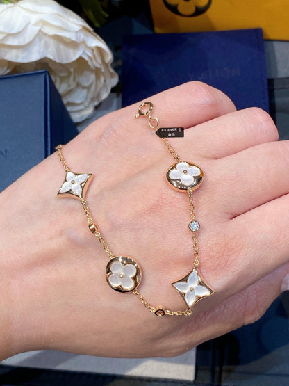 [⭐Luxery]STAR AND SUN 4 MOTIF WHITE MOP PINK GOLD BRACELET