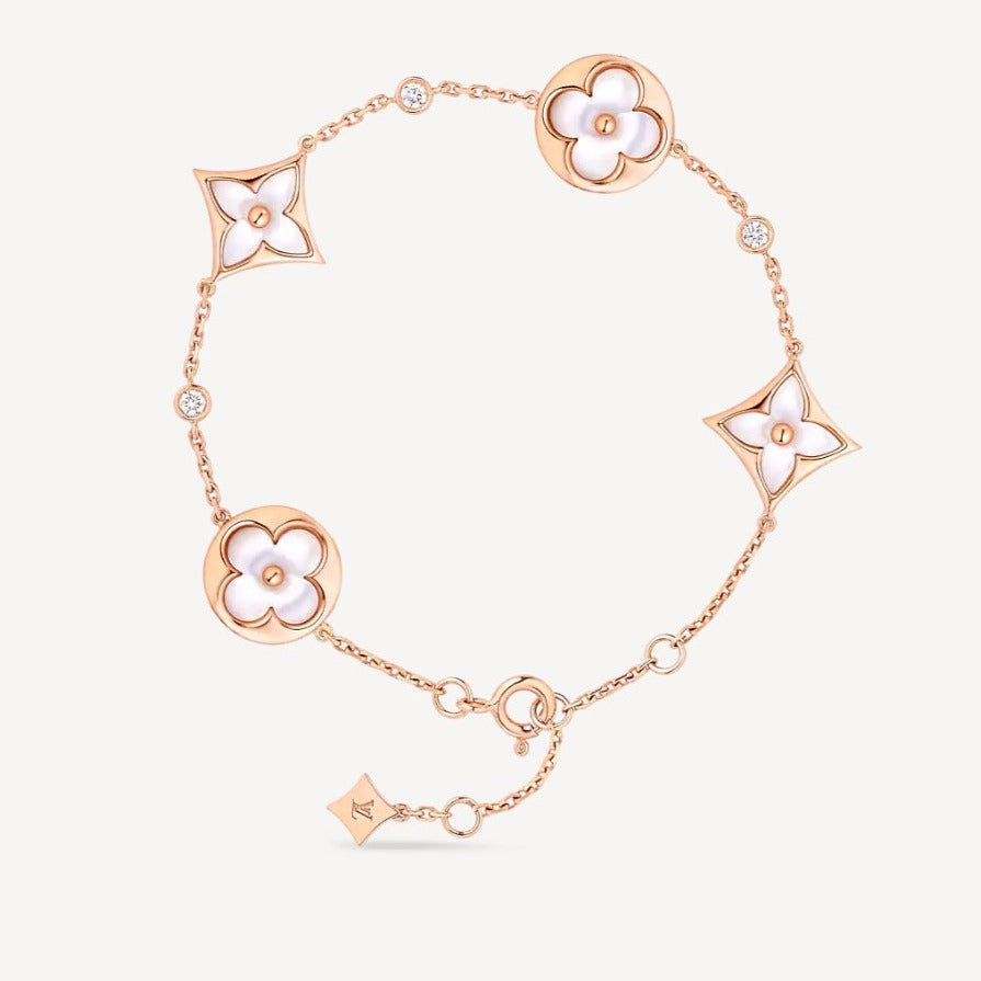 [⭐Luxery]STAR AND SUN 4 MOTIF WHITE MOP PINK GOLD BRACELET