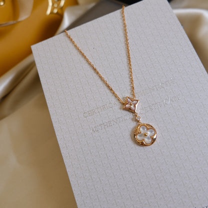 [⭐Luxery]STAR AND SUN WHITE MOP 2 MOTIF PINK GOLD NECKLACE