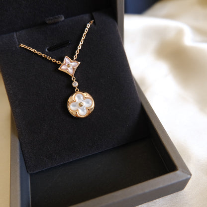 [⭐Luxery]STAR AND SUN WHITE MOP 2 MOTIF PINK GOLD NECKLACE