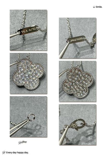 [⭐Luxery]CLOVER 25MM LARGE PENDANT DIAMOND PAVED SILVER NECKLACE