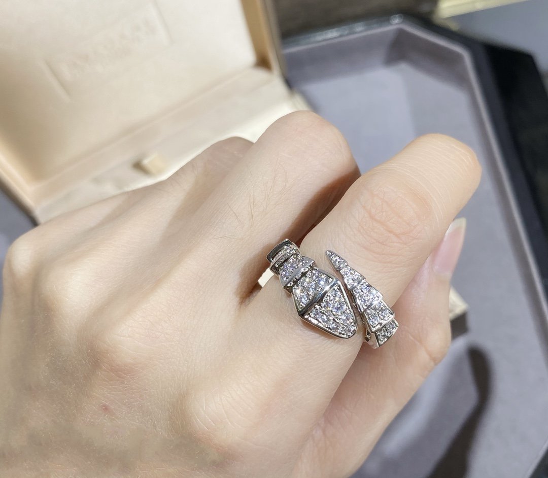 [⭐Luxery]SERPENTI LARGE RING SILVER DIAMOND PAVED