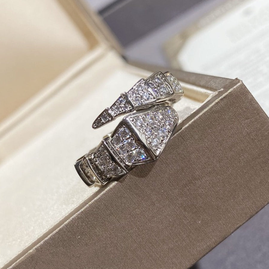 [⭐Luxery]SERPENTI LARGE RING SILVER DIAMOND PAVED