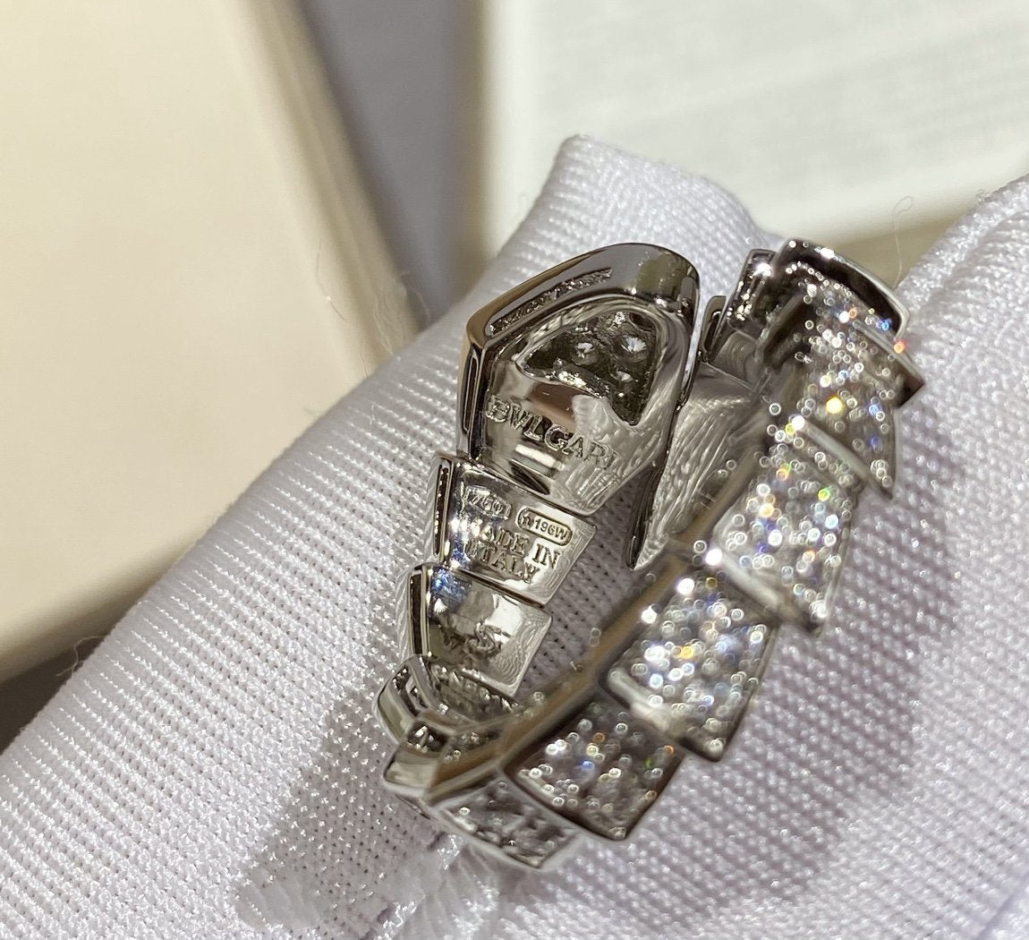[⭐Luxery]SERPENTI LARGE RING SILVER DIAMOND PAVED