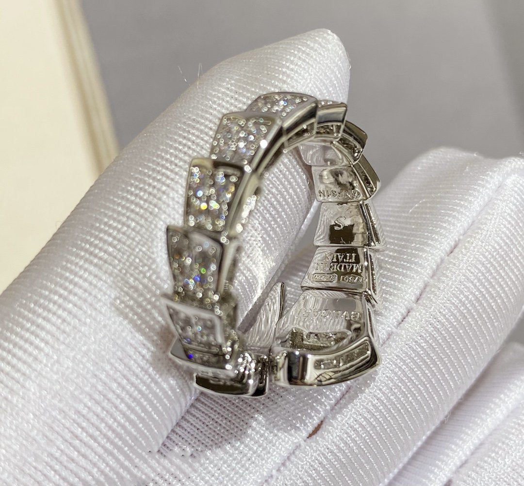 [⭐Luxery]SERPENTI LARGE RING SILVER DIAMOND PAVED