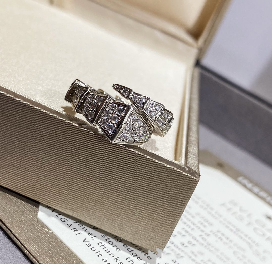 [⭐Luxery]SERPENTI LARGE RING SILVER DIAMOND PAVED