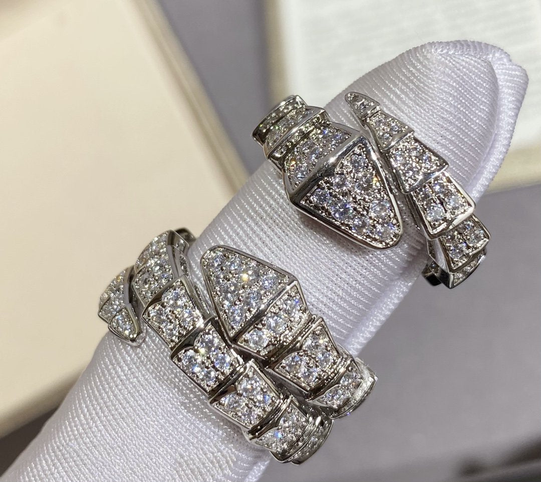 [⭐Luxery]SERPENTI LARGE RING SILVER DIAMOND PAVED