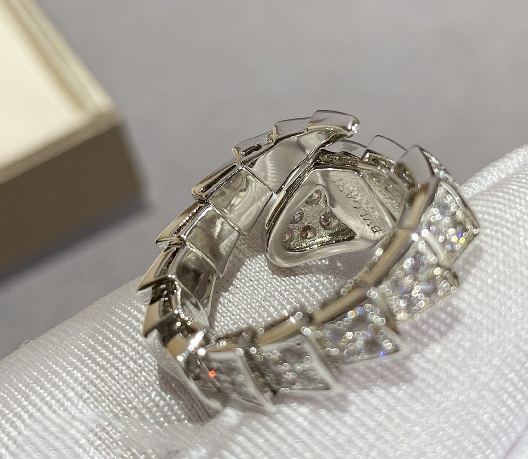 [⭐Luxery]SERPENTI LARGE RING SILVER DIAMOND PAVED