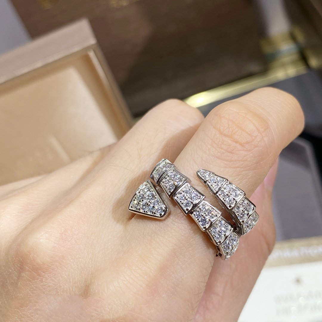 [⭐Luxery]SERPENTI DOUBLE RING SILVER DIAMOND PAVED