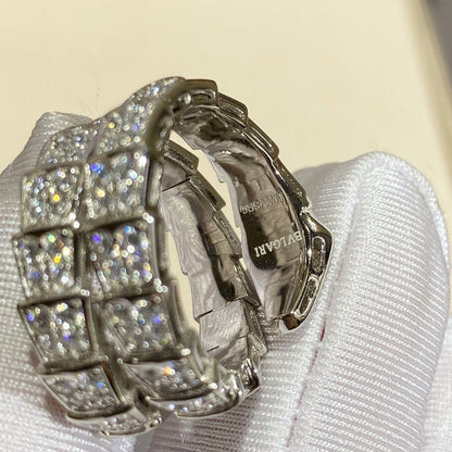 [⭐Luxery]SERPENTI DOUBLE RING SILVER DIAMOND PAVED