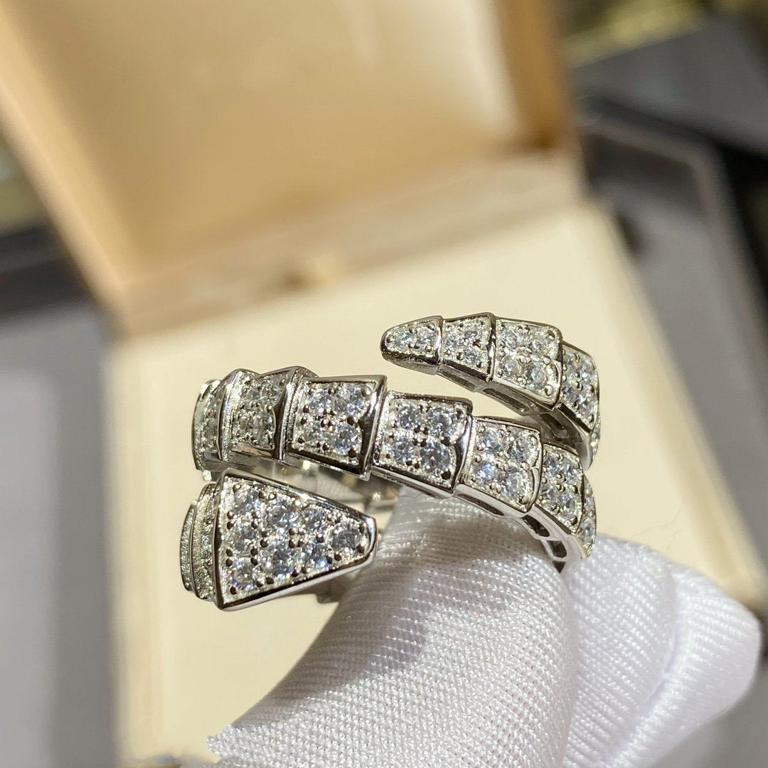 [⭐Luxery]SERPENTI DOUBLE RING SILVER DIAMOND PAVED