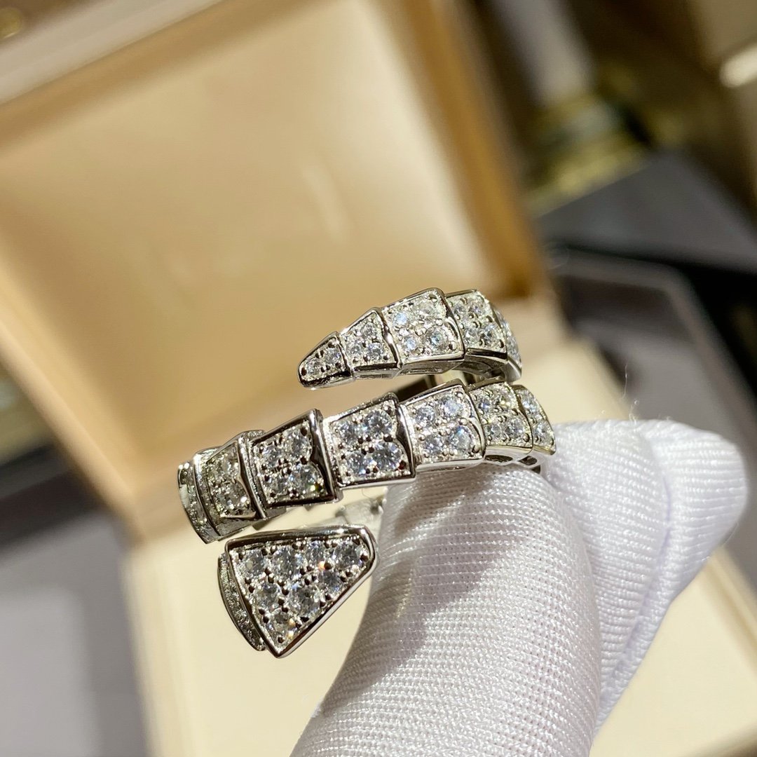[⭐Luxery]SERPENTI DOUBLE RING SILVER DIAMOND PAVED