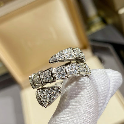 [⭐Luxery]SERPENTI DOUBLE RING SILVER DIAMOND PAVED