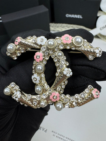 [⭐Luxery]26C Pink-White Enamel Ice Cream Cone Double C Brooch