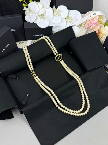 [⭐Luxery]25K Pencil Double C Double-Layer Pearl Sweater Chain