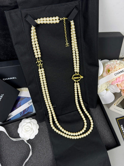[⭐Luxery]25K Pencil Double C Double-Layer Pearl Sweater Chain