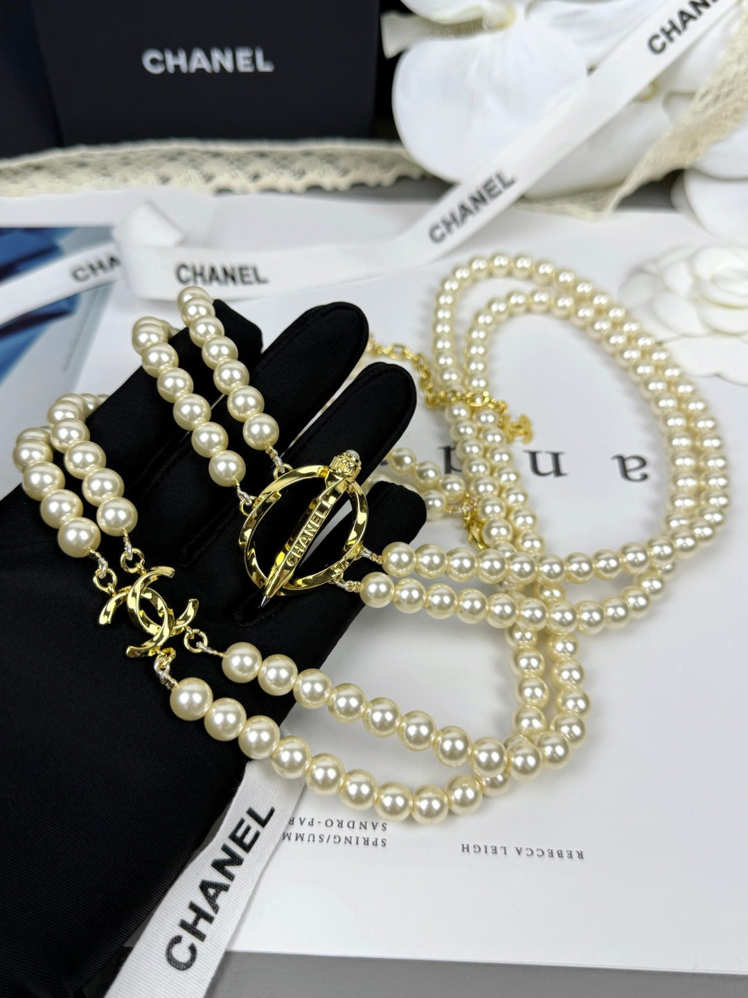 [⭐Luxery]25K Pencil Double C Double-Layer Pearl Sweater Chain